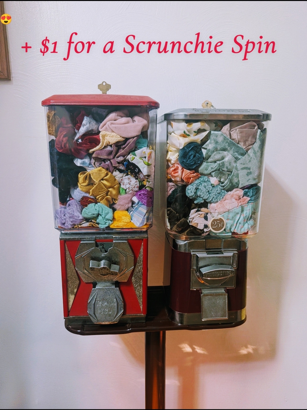 Vintage Twin Gumball Scrunchie Dispensers with Mixed Colors